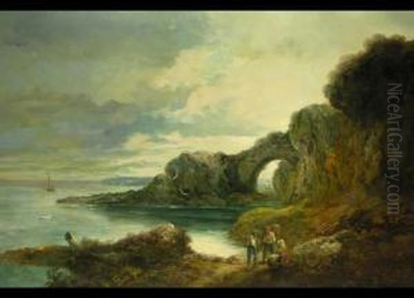 Kustenlandschaft Mit Felsiger Landzunge Und Felsenbogen Oil Painting by John Joseph Barker Of Bath