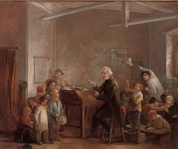 The Village School Oil Painting by John Joseph Barker Of Bath