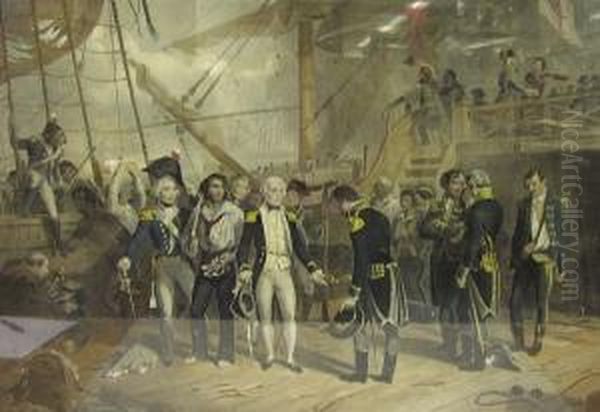 Nelson On Board The San Josef 
Receiving The Sword Of The Spanish Admiral At The Battle Of St Vincent 
Febry. 14th 1797. Oil Painting by Thomas Jones Barker