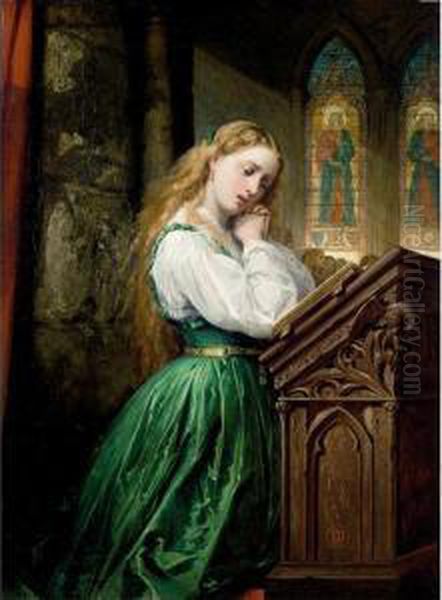 Margaret At The Cathedral, Faust Oil Painting by Thomas Jones Barker