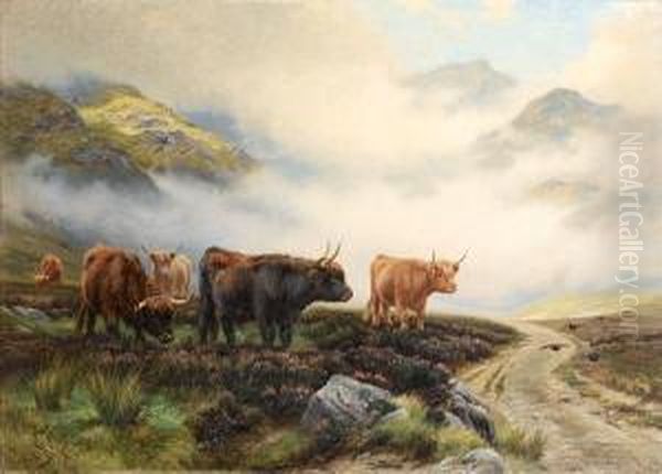 Highland Cattle In A Pass Oil Painting by Wright Barker