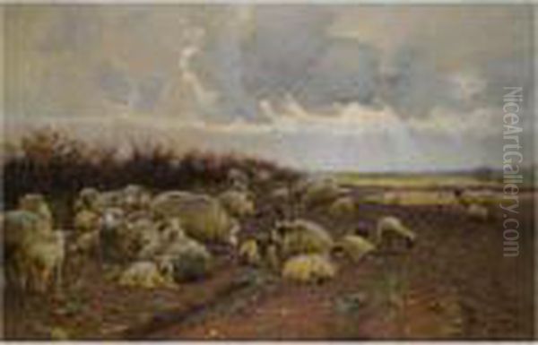 Counting The Flock Oil Painting by Wright Barker