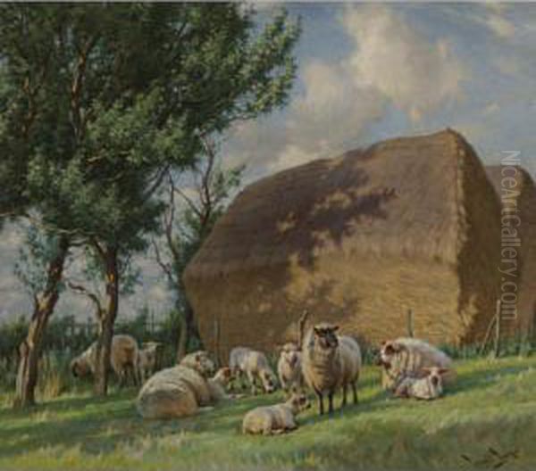 Sheep In The Shade Oil Painting by Wright Barker