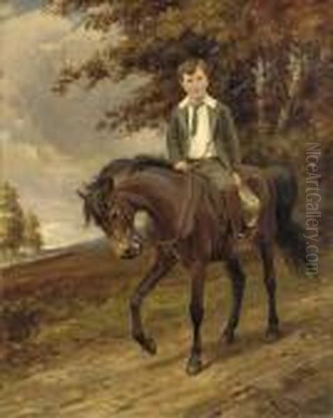 Portrait Of A Boy On A Pony Oil Painting by Wright Barker