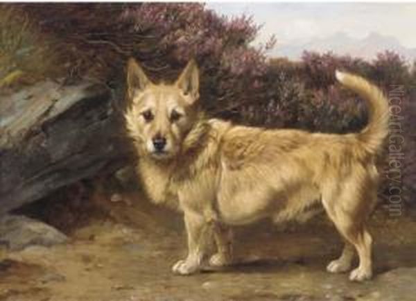 A Terrier At A Rabbit Hole Oil Painting by Wright Barker