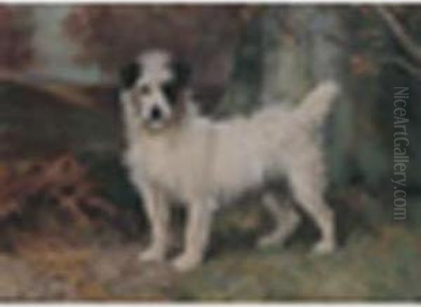 Portrait Ofa Terrier In A Landscape Oil Painting by Wright Barker