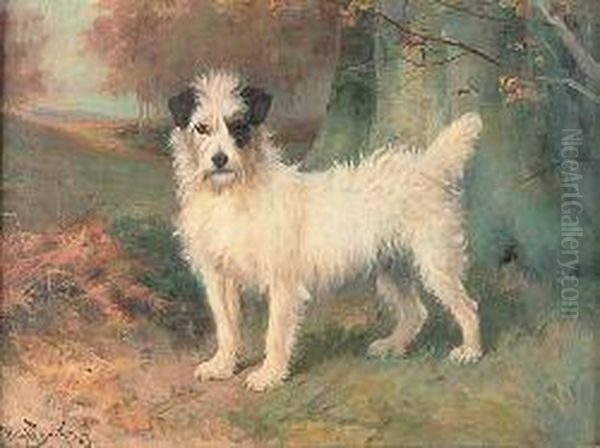 Study Of A Terrier In Landscape Oil Painting by Wright Barker