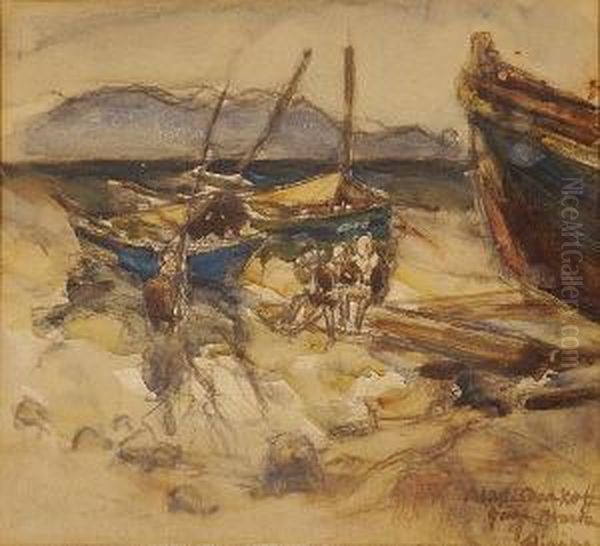 A Pair Of Shipyard Scenes, Aegina Oil Painting by Alexander Barkoff