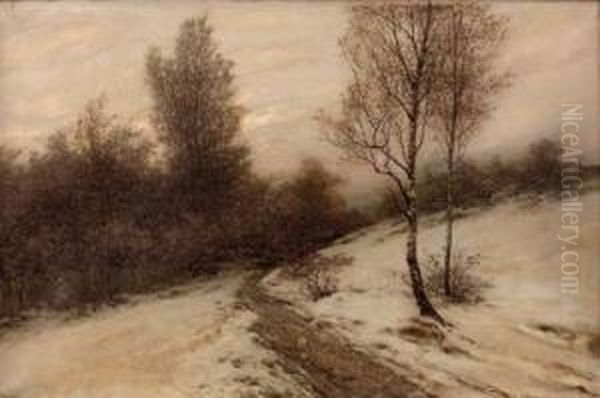 Winterlandschaft Mit Birken Am Wegrand Oil Painting by Philip Barlag