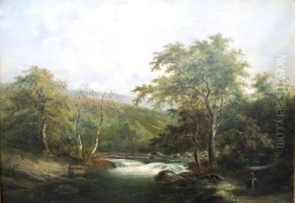 River Landscape With Figures Oil Painting by Adam Barland