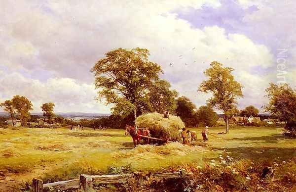 A Warwickshire Hayfield Oil Painting by David Bates