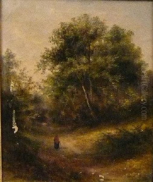 Figure On A Woodland Pathway Oil Painting by Adam Barland