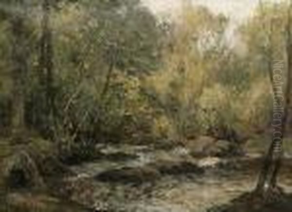 A River Running Through Trees Oil Painting by John Noble Barlow