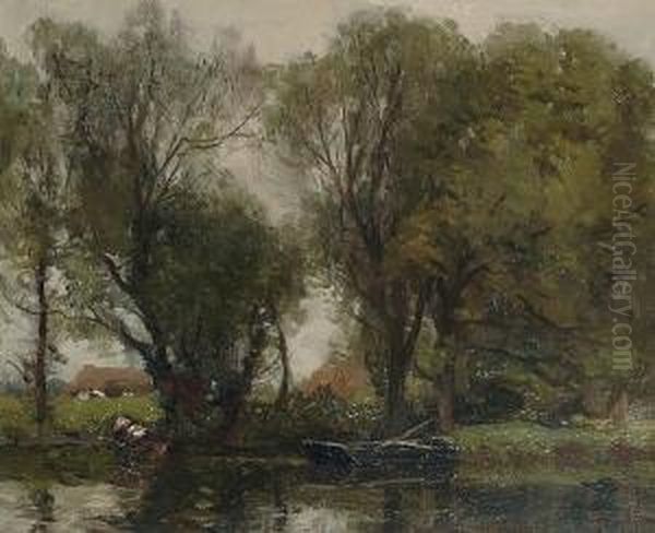 On The Ouse, Hunts Oil Painting by John Noble Barlow