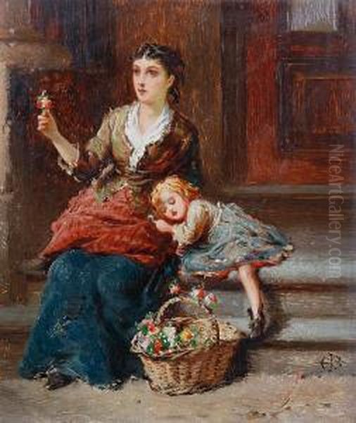 The Flower Seller Oil Painting by Edward Charles Barnes