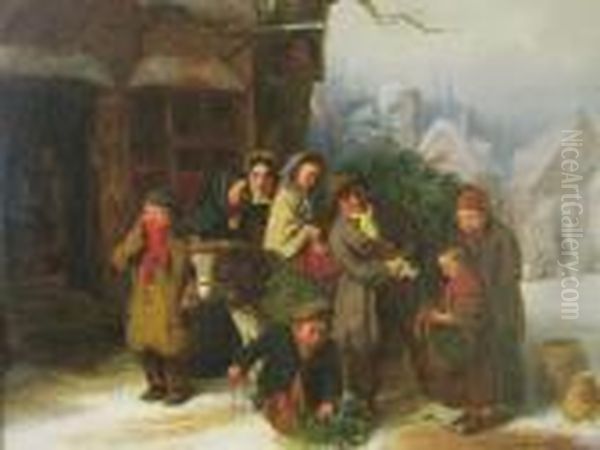 The Holly Cart Oil Painting by Edward Charles Barnes