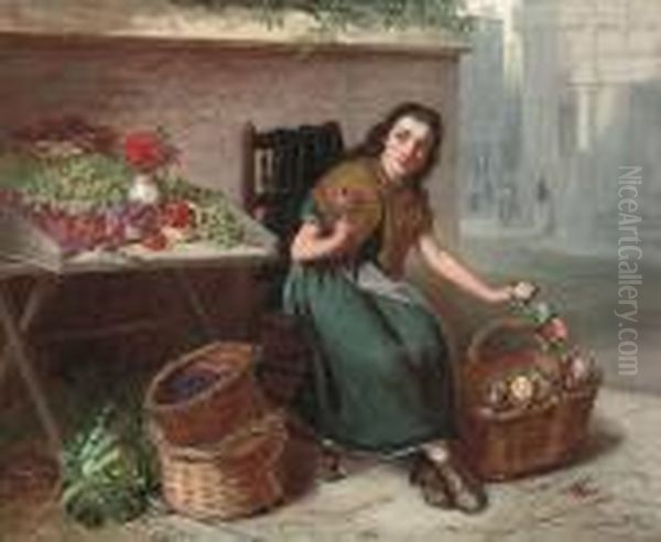 The Flower Seller Oil Painting by Edward Charles Barnes