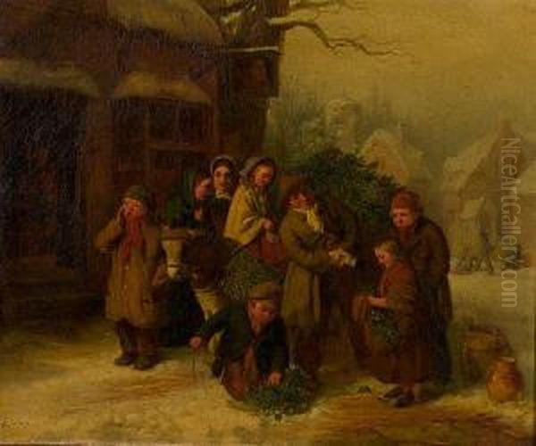 The Holly Cart Oil Painting by Edward Charles Barnes