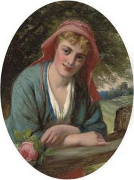 A Maiden With A Rose Oil Painting by Edward Charles Barnes