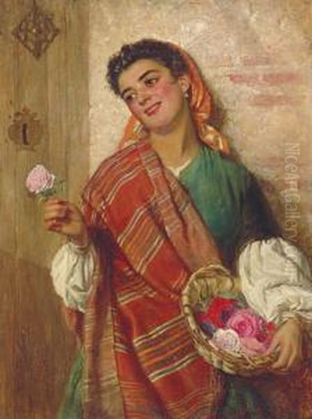 The Rose Seller Oil Painting by Edward Charles Barnes