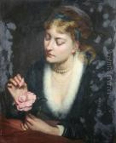 Lady With A Rose Oil Painting by Edward Charles Barnes