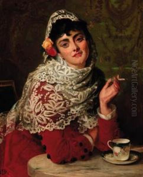 A Spanish Beauty Oil Painting by Edward Charles Barnes