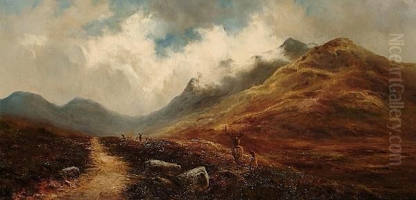 Deer At The Foot Of Lochangar Oil Painting by Samuel John Barnes