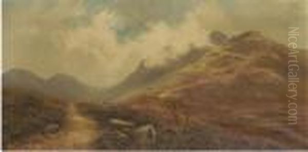 Deer At The Foot Of Lochnagar Oil Painting by Samuel John Barnes