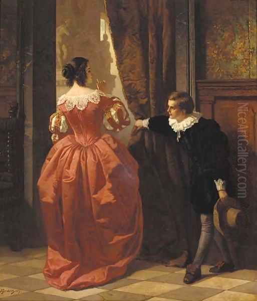 Behind the curtain Oil Painting by Carl Ludwig Friedrich Becker