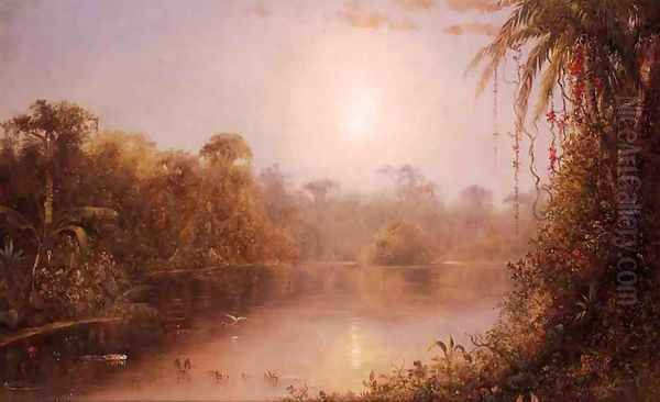 Tropical River Scene Oil Painting by Norton Bush