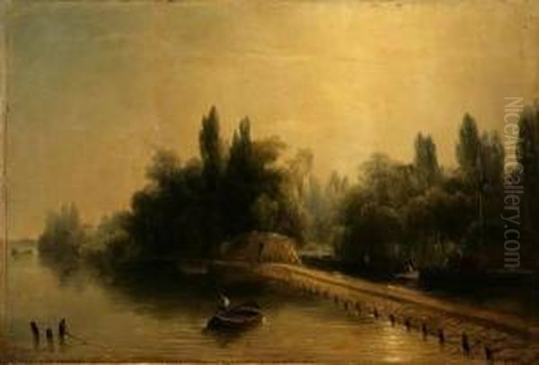 Bords De Riviere Oil Painting by Jean Antoine Theodore Baron Gudin