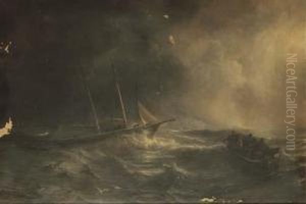 The Schooner 'claymore' In A Swell; And The 'claymore' In Acalm Oil Painting by Jean Antoine Theodore Baron Gudin