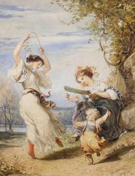 Italian Girls Dancing Oil Painting by Henri Baron