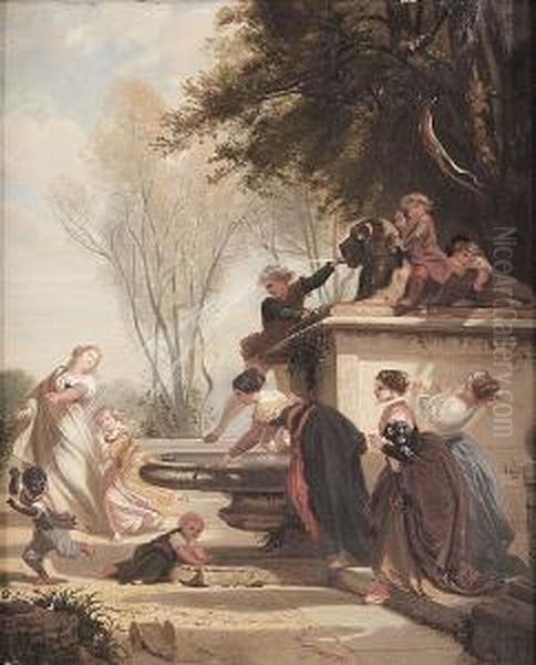 At The Fountain Oil Painting by Henri Baron