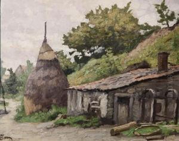 Landscape With Farmhouse And Haystack. Oil Painting by Theodore Baron