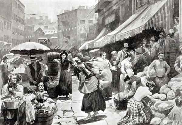 Mulberry Bend Italian Colony in New York (illustration in 'Harper's Weekly' magazine) Oil Painting by William Bengough