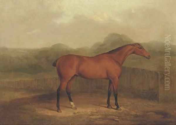 A chestnut racehorse in a landscape Oil Painting by James Barenger