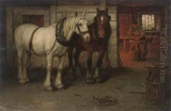 At The Blacksmiths Oil Painting by William Barr