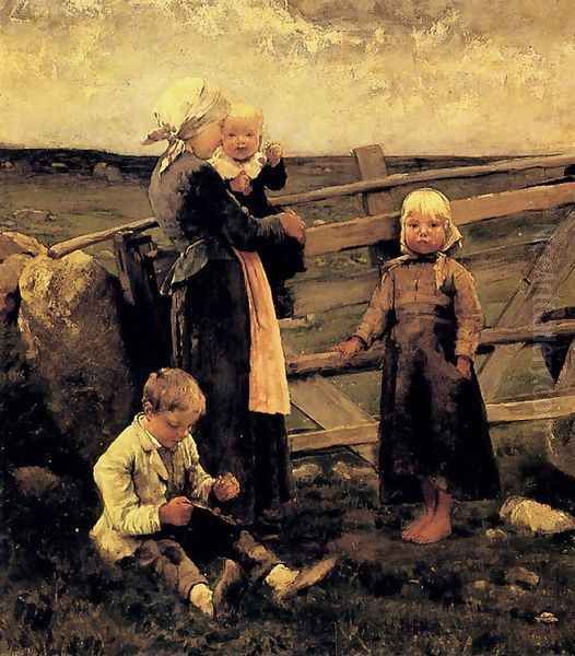 Children With Cherries Oil Painting by Bernardus Johannes Blommers