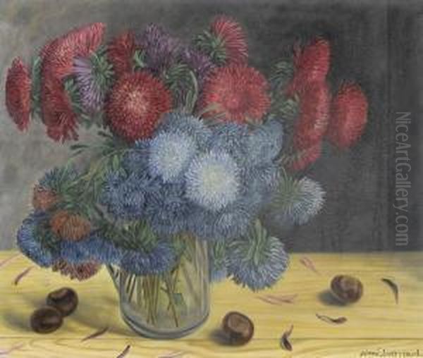 Stillleben Mit Dahlien Und Kastanien. Oil Painting by Aime Barraud