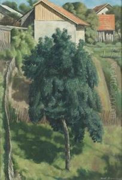 Gartenpartie Mit Grossem Baum. Oil Painting by Aime Barraud