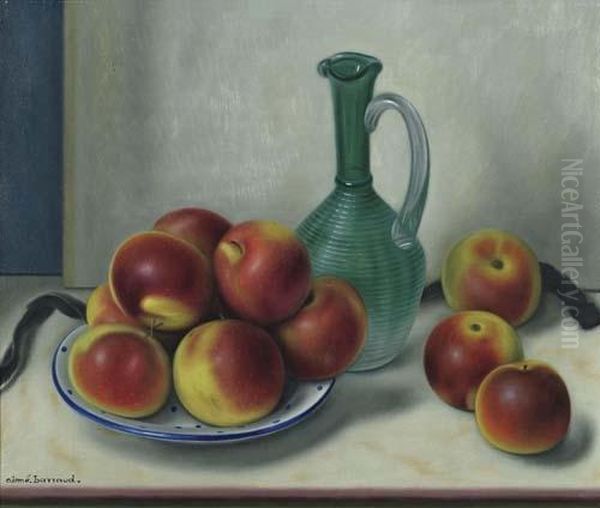 Stilleben Mit Apfel Und Glaskrug. Oil Painting by Aime Barraud