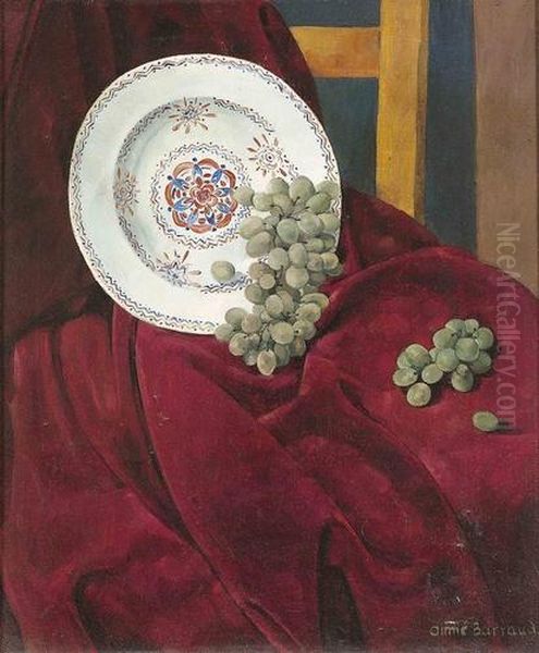 Nature Morte A L'assiette Et Aux Raisins. Oil Painting by Aime Barraud