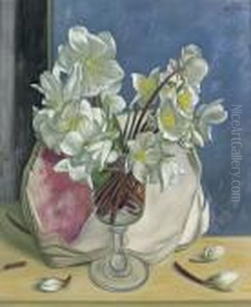 Nature Morte Avec Orchidees Blanches. Oil Painting by Aime Barraud