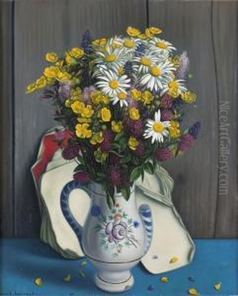 Nature Morte Aux Fleurs De Champs. Oil Painting by Aime Barraud