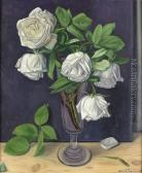 Nature Morte Avec Roses Blanches. Oil Painting by Aime Barraud