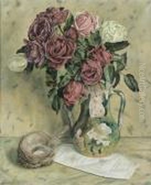 Nature Morte Aux Roses Et Au Nid D'oiseau. Oil Painting by Aime Barraud