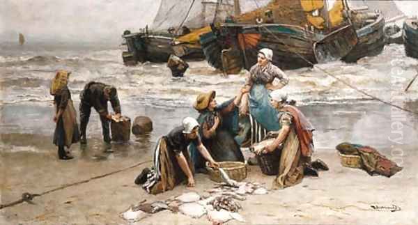 Sorting the catch 2 Oil Painting by Bernardus Johannes Blommers