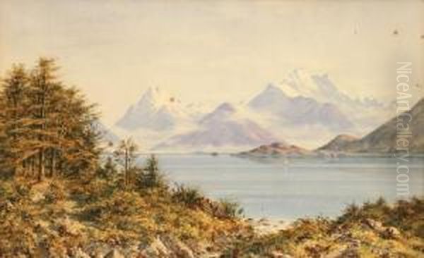 Lake And Mountain View Oil Painting by Charles Decimus Barraud