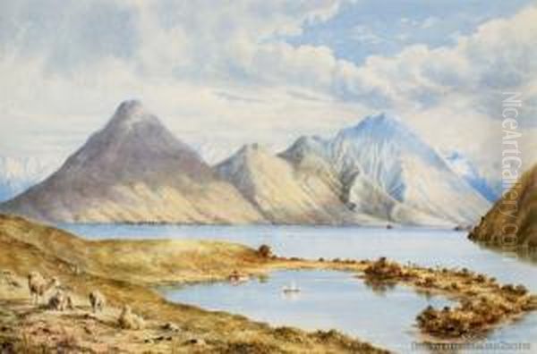 Lake Wakatipu, Queenstown Oil Painting by Charles Decimus Barraud